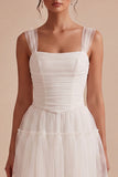 White Corset Tulle A Line Thick Straps Short Graduation Dress