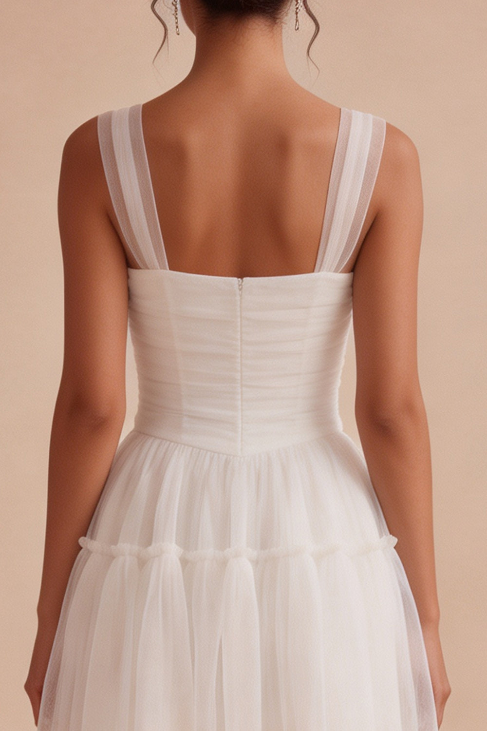 White Corset Tulle A Line Thick Straps Short Graduation Dress