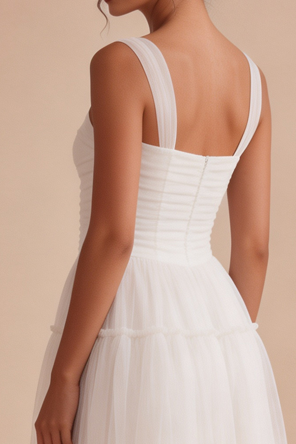 White Corset Tulle A Line Thick Straps Short Graduation Dress