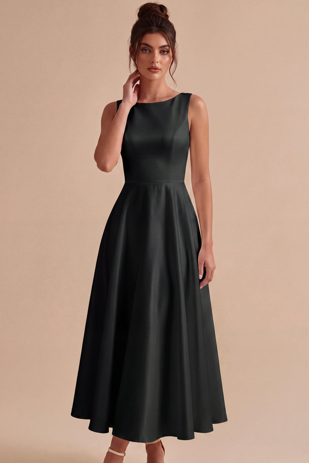 Simple White Satin A Line Boat Neck Maxi Engagement Dress