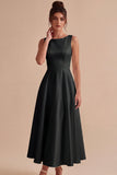 Simple White Satin A Line Boat Neck Maxi Engagement Dress