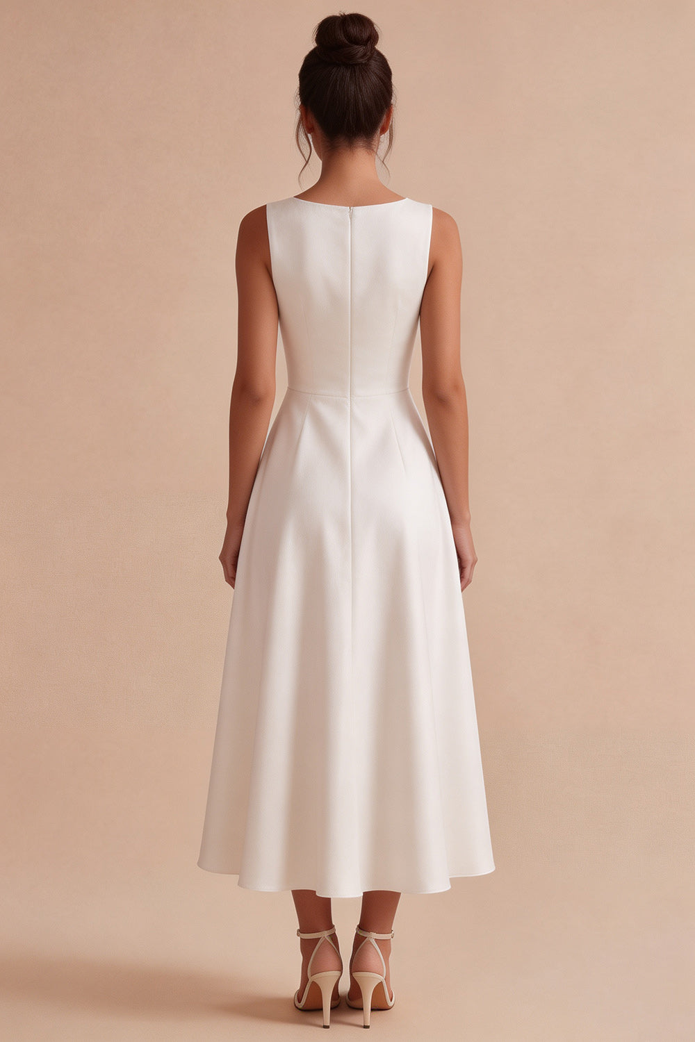 Simple White Satin A Line Boat Neck Maxi Engagement Dress