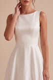 Simple White Satin A Line Boat Neck Maxi Engagement Dress
