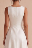 Simple White Satin A Line Boat Neck Maxi Engagement Dress