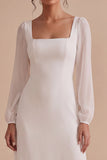 White Sheath Chiffon Square Neck Long Sleeves Engagement Dress