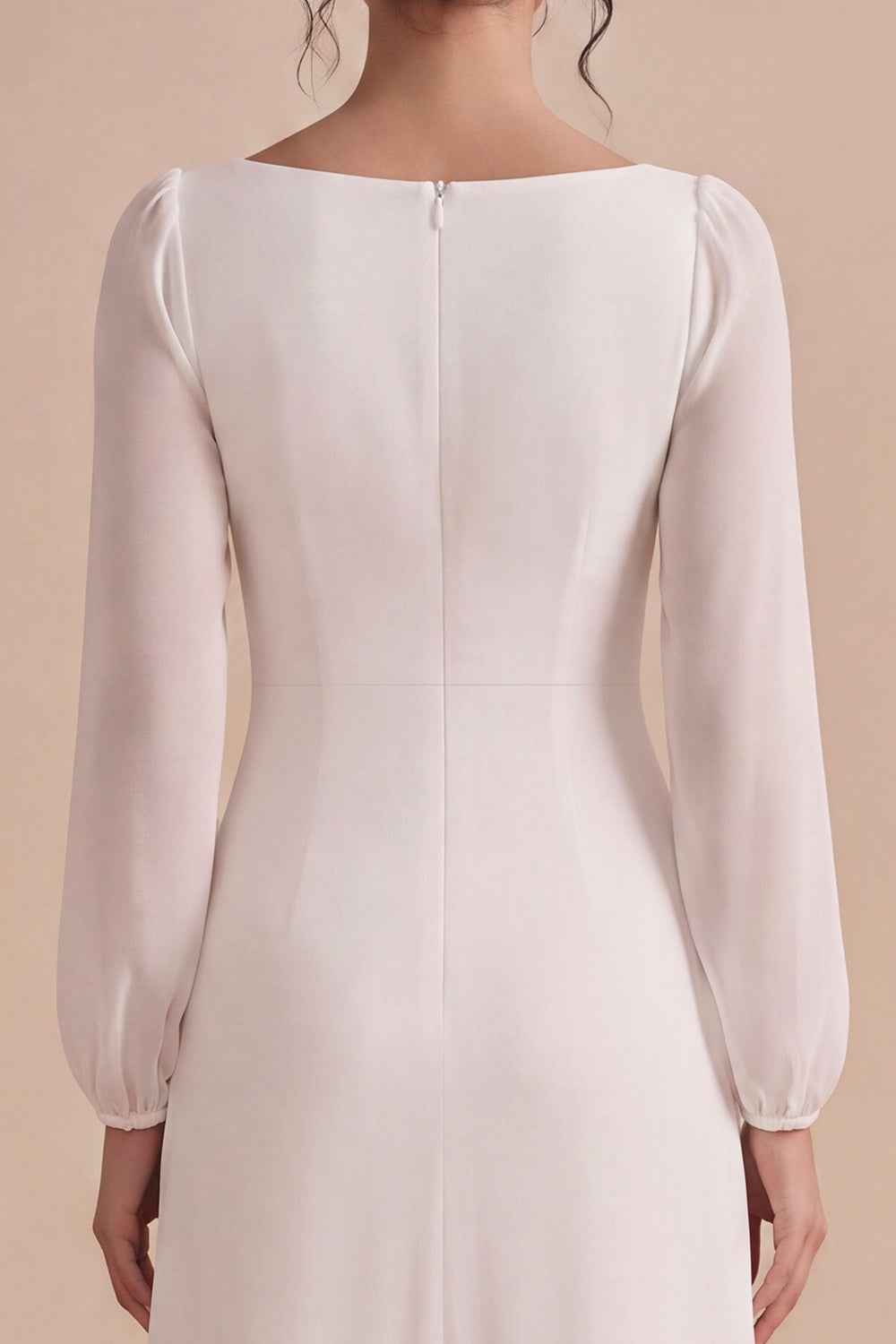 White Sheath Chiffon Square Neck Long Sleeves Engagement Dress
