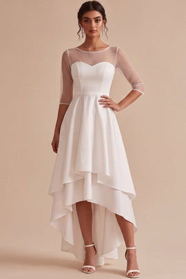 White Corset A Line Tiered High-Low Engagement Dress with Sleeves