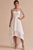 White Corset A Line Tiered High-Low Engagement Dress with Sleeves
