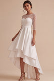 White Corset A Line Tiered High-Low Engagement Dress with Sleeves