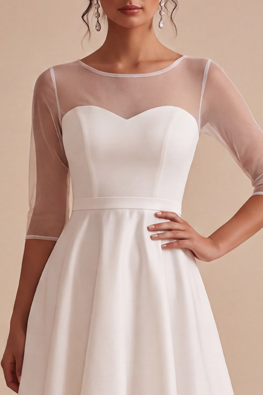 White Corset A Line Tiered High-Low Engagement Dress with Sleeves