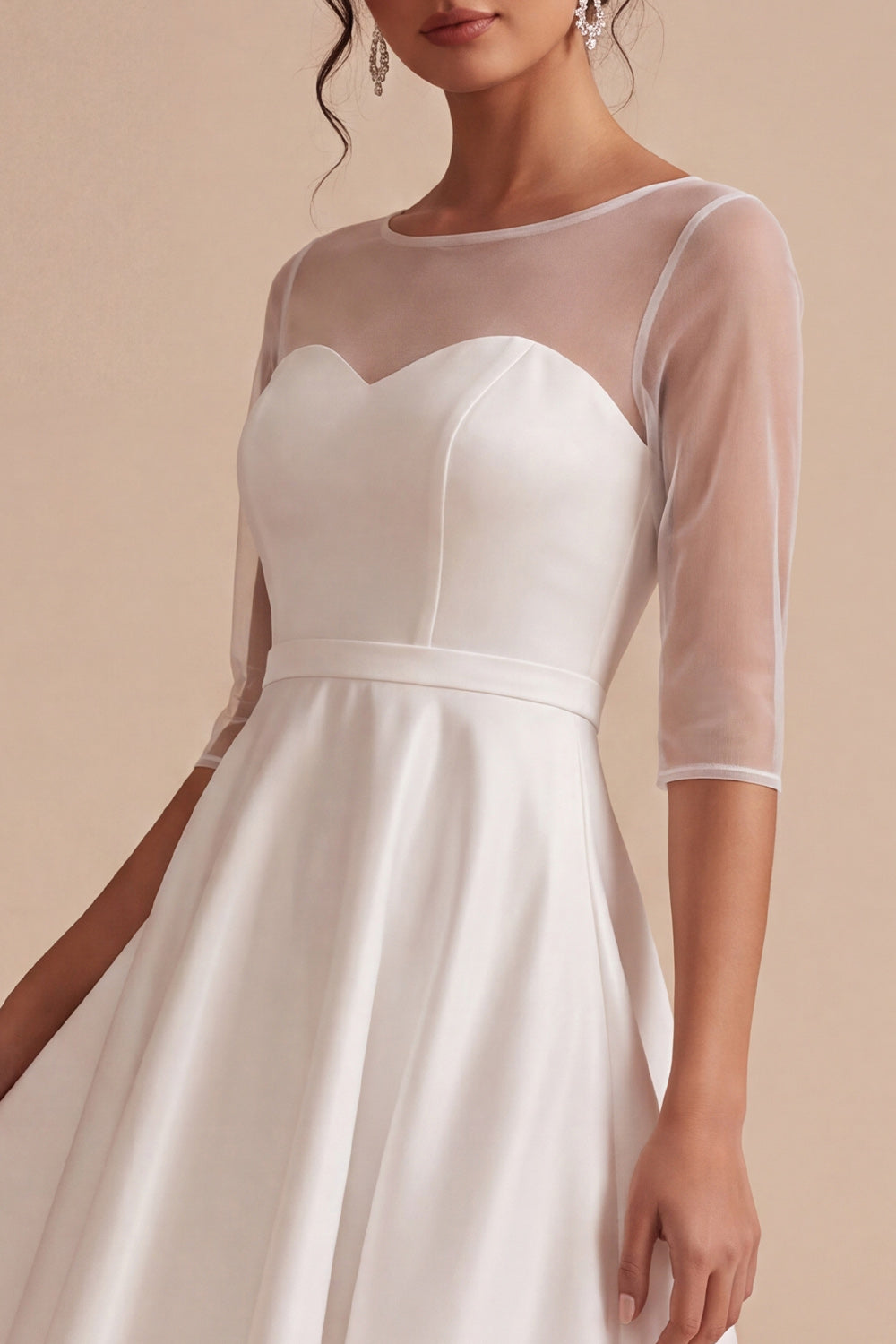 White Corset A Line Tiered High-Low Engagement Dress with Sleeves