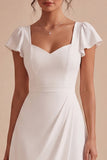 White A Line Corset Ruched Midi Engagement Dress with Sleeves