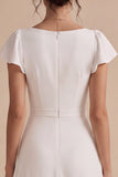 White A Line Corset Ruched Midi Engagement Dress with Sleeves