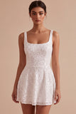 Sparkly White Sequin A Line Square Neck Short Graduation Dress