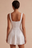 Sparkly White Sequin A Line Square Neck Short Graduation Dress