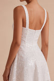 Sparkly White Sequin A Line Square Neck Short Graduation Dress