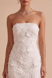 White Floral Strapless Sheath Asymmetrical Engagement Dress