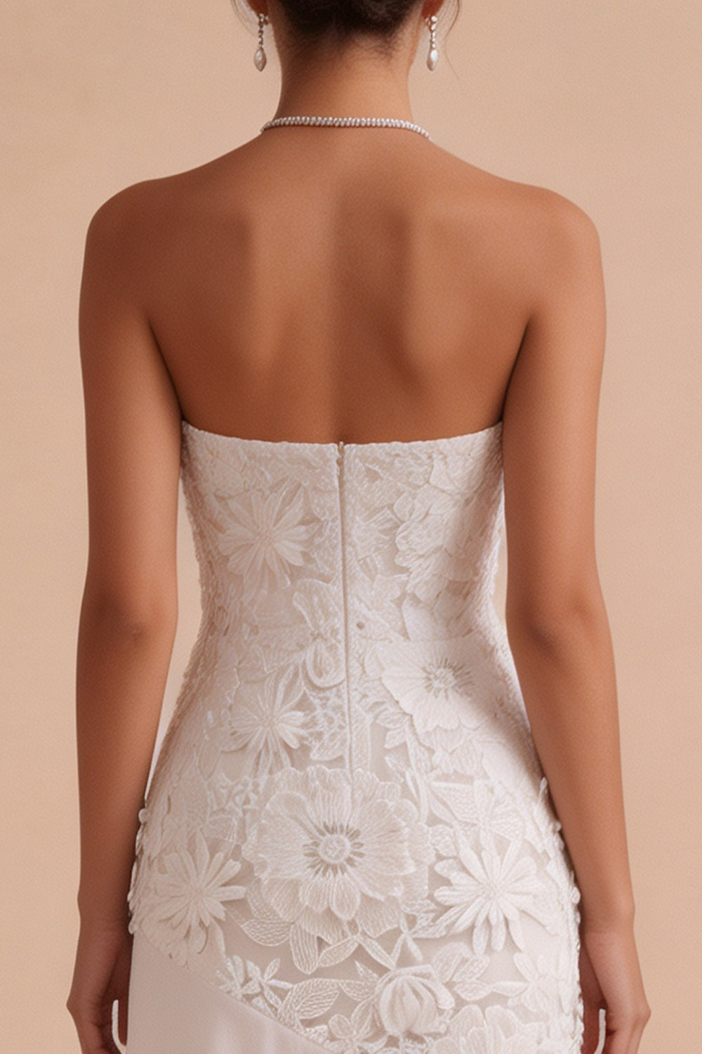 White Floral Strapless Sheath Asymmetrical Engagement Dress