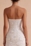 White Floral Strapless Sheath Asymmetrical Engagement Dress