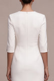 White Sheath V-Neck Midi Engagement Dress with Sleeves
