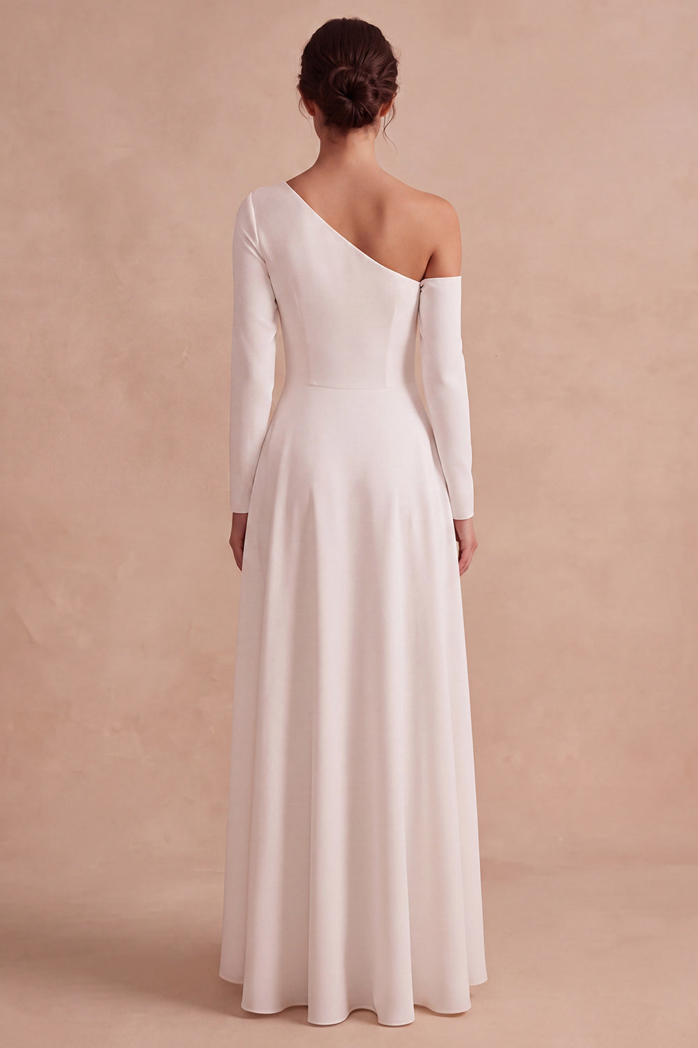 White A Line One Shoulder High-Low Corset Engagement Dress with Sleeves