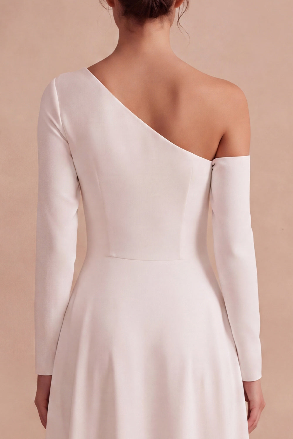 White A Line One Shoulder High-Low Corset Engagement Dress with Sleeves