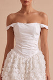 White Ruched Off the Shoulder Short Graduation Dress with 3D Flower