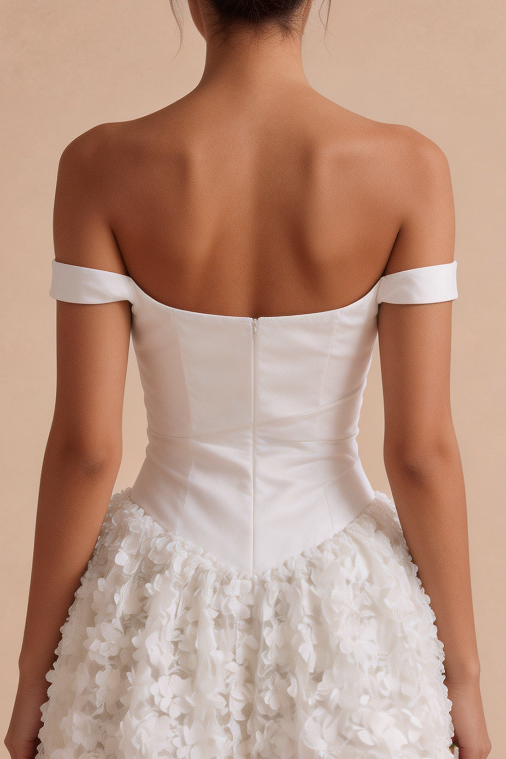 White Ruched Off the Shoulder Short Graduation Dress with 3D Flower