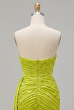Yellow Green Tight Strapless Pleated Short Homecoming Dress with Sash