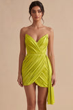 Yellow Green Tight Strapless Pleated Short Homecoming Dress with Sash
