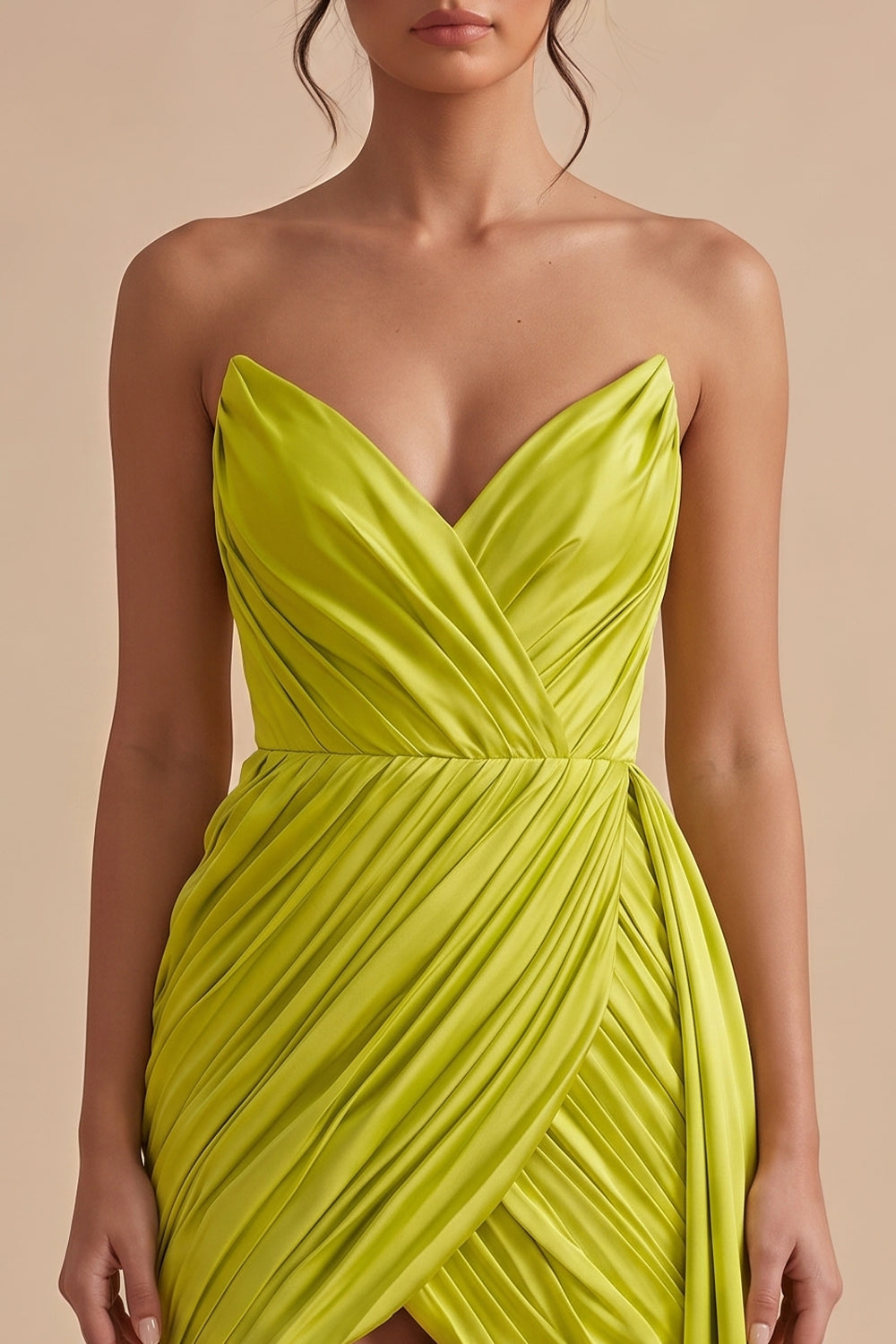 Yellow Green Tight Strapless Pleated Short Homecoming Dress with Sash