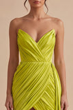 Yellow Green Tight Strapless Pleated Short Homecoming Dress with Sash