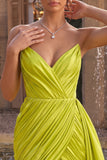 Yellow Green Tight Strapless Pleated Short Homecoming Dress with Sash