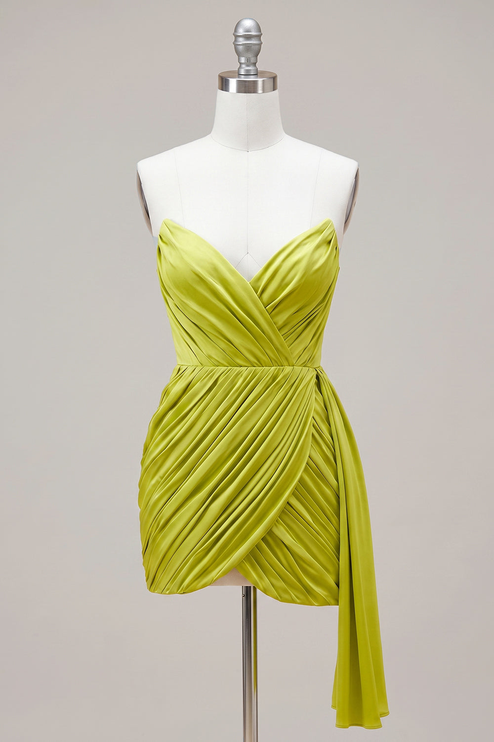 Yellow Green Tight Strapless Pleated Short Homecoming Dress with Sash
