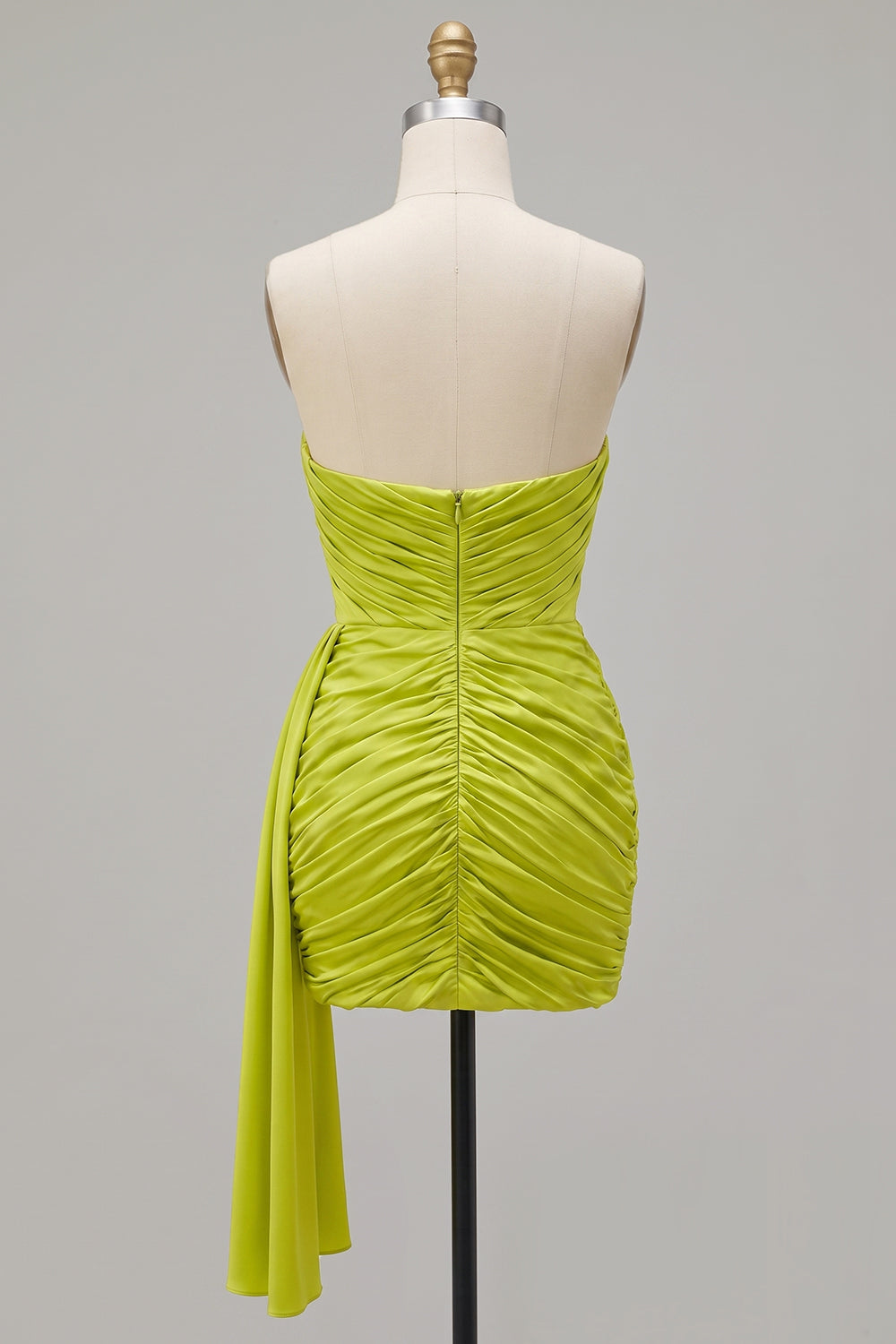 Yellow Green Tight Strapless Pleated Short Homecoming Dress with Sash