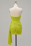 Yellow Green Tight Strapless Pleated Short Homecoming Dress with Sash