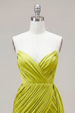Yellow Green Tight Strapless Pleated Short Homecoming Dress with Sash