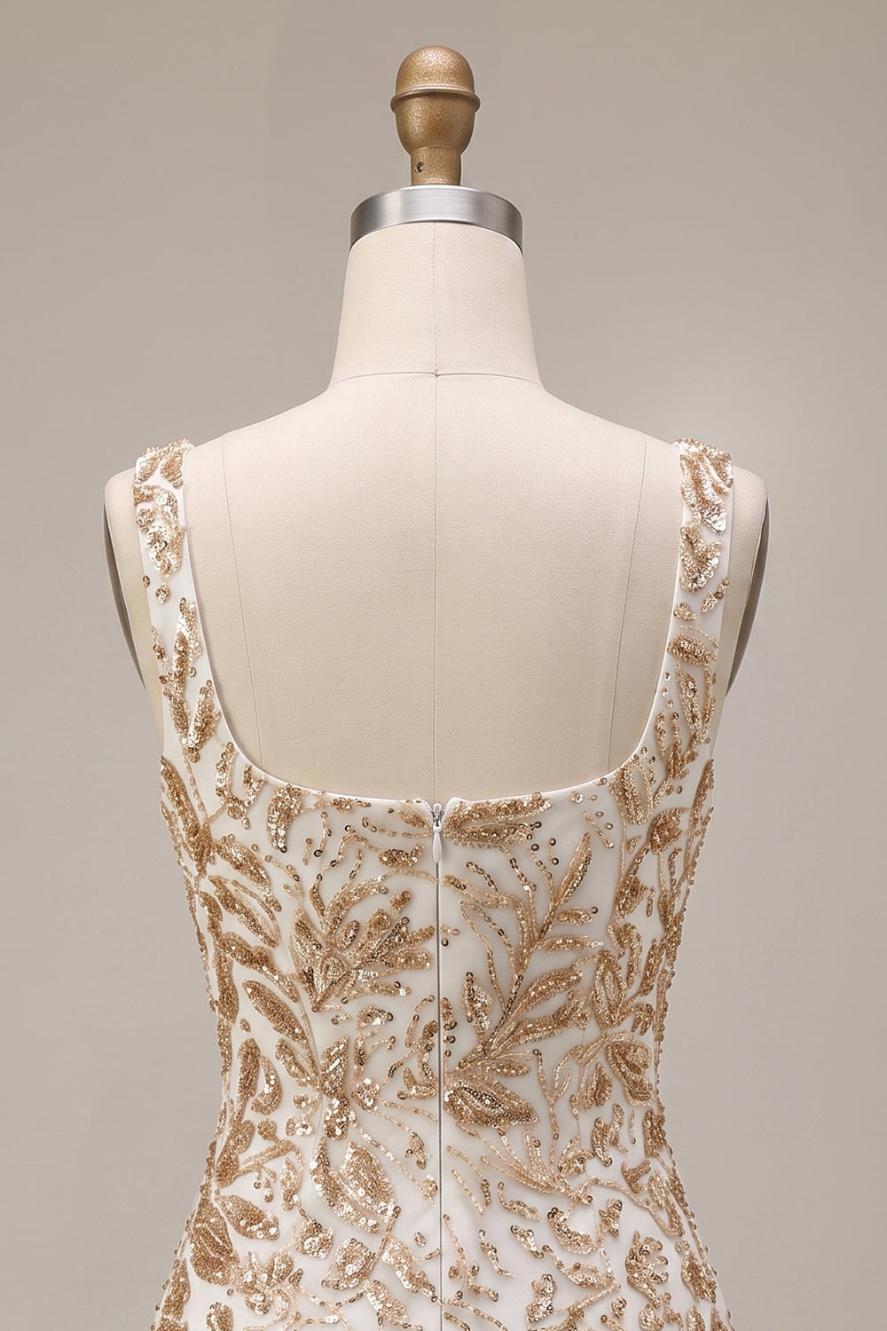 Sparkly Champagne Tight Floral Beaded Short Homecoming Dress with Slit
