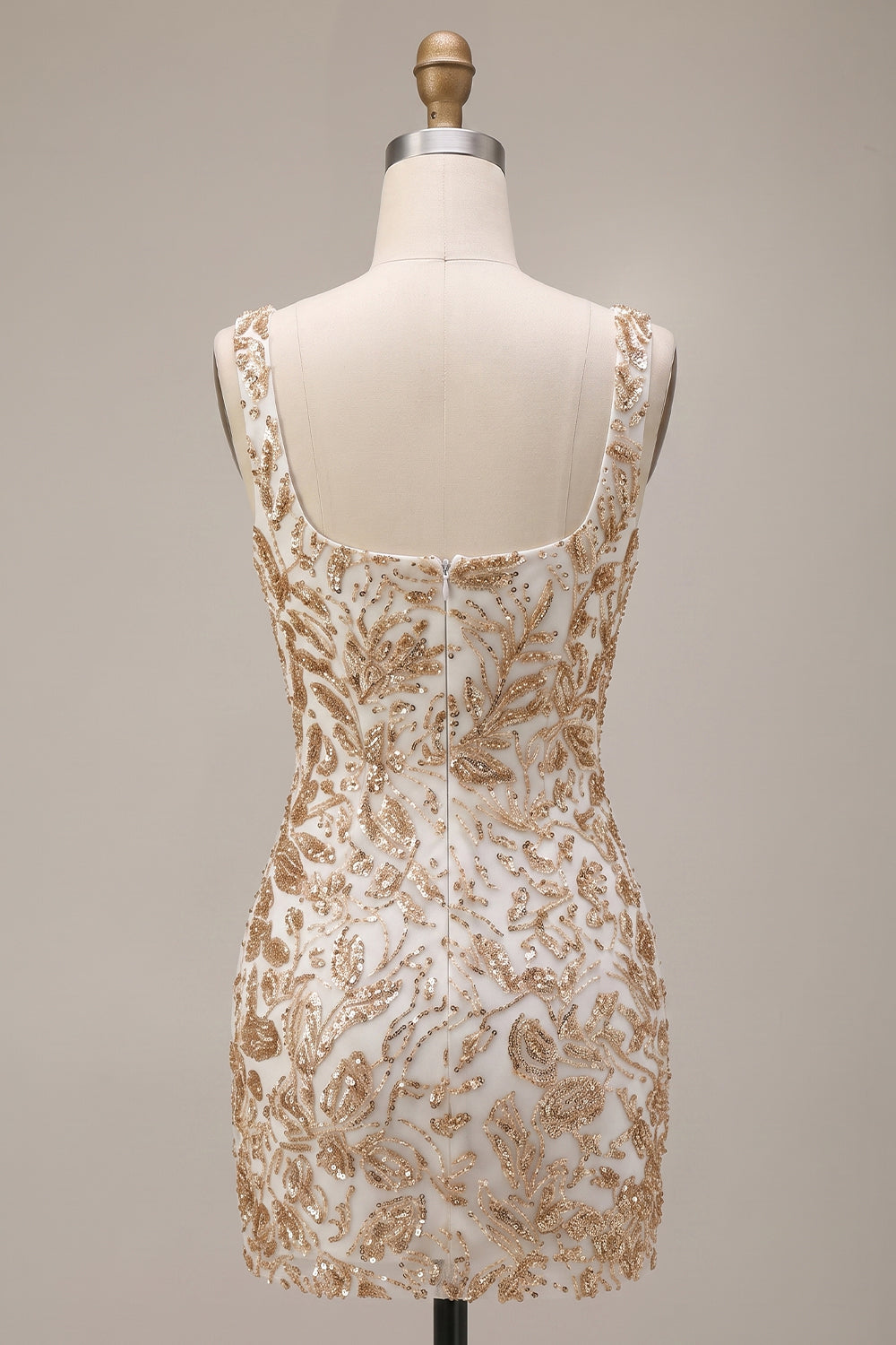 Sparkly Champagne Tight Floral Beaded Short Homecoming Dress with Slit