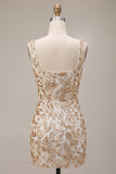 Sparkly Champagne Tight Floral Beaded Short Homecoming Dress with Slit