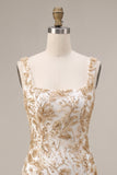 Sparkly Champagne Tight Floral Beaded Short Homecoming Dress with Slit