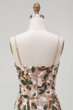 Sparkly Light Khaki Corset Tight Sequin Floral Short Homecoming Dress with Slit