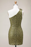 Sparkly Dark Green Sequin Keyhole Tight Short Homecoming Dress with 3D Flower