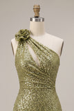 Sparkly Dark Green Sequin Keyhole Tight Short Homecoming Dress with 3D Flower