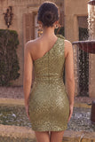 Sparkly Dark Green Sequin Keyhole Tight Short Homecoming Dress with 3D Flower