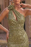 Sparkly Dark Green Sequin Keyhole Tight Short Homecoming Dress with 3D Flower
