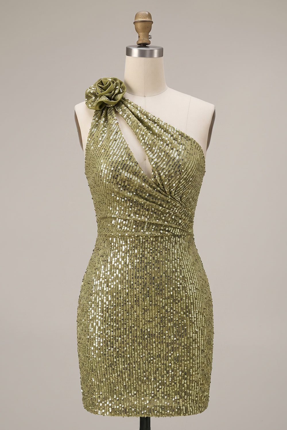 Sparkly Dark Green Sequin Keyhole Tight Short Homecoming Dress with 3D Flower