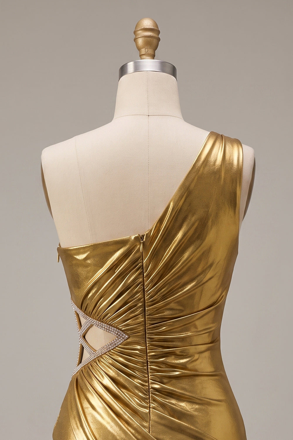 Sparkly Gold Tight Metallic Beaded Ruched Short Homecoming Dress with Cut Out