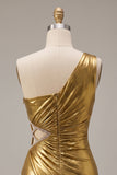 Sparkly Gold Tight Metallic Beaded Ruched Short Homecoming Dress with Cut Out