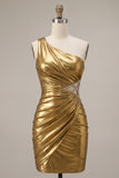 Sparkly Gold Tight Metallic Beaded Ruched Short Homecoming Dress with Cut Out